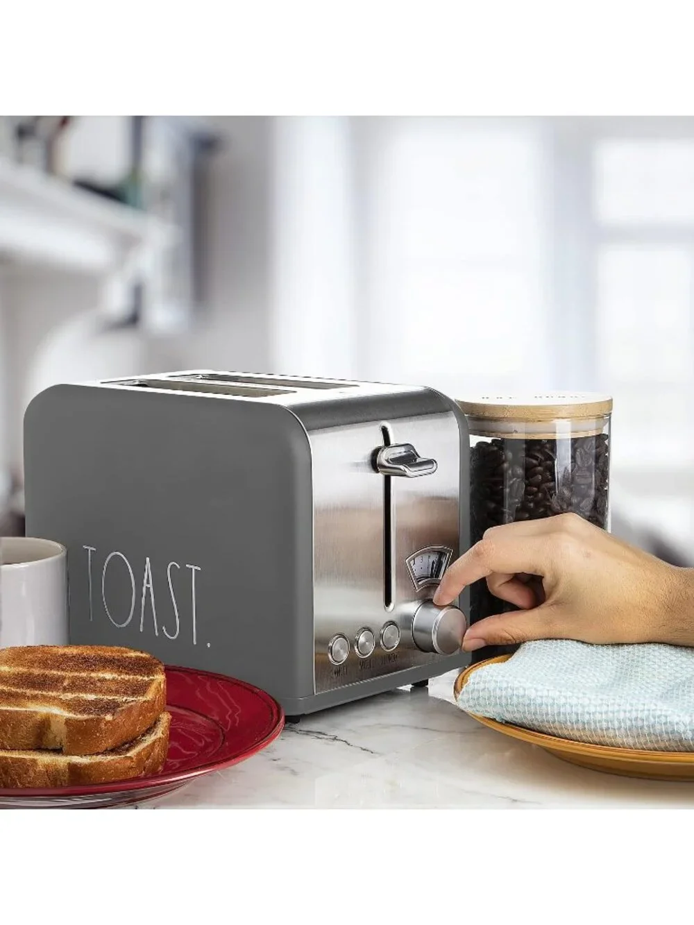 2 Slice Grey Wide Slot with 5 Browning Levels Stainless Steel Toaster Bagel